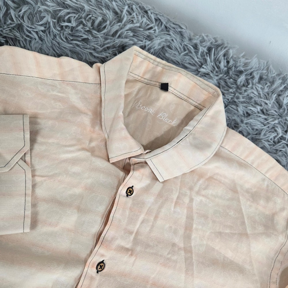 Visconti Black Button Up Shirt Men 2XLT Peach Peace Sign Monogram Excellent Tall